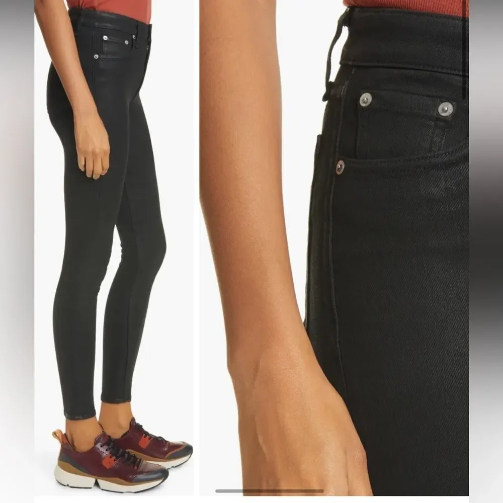 rag & bone Womens Size 23 Nina High Waist Coated Ankle Skinny Jeans Black